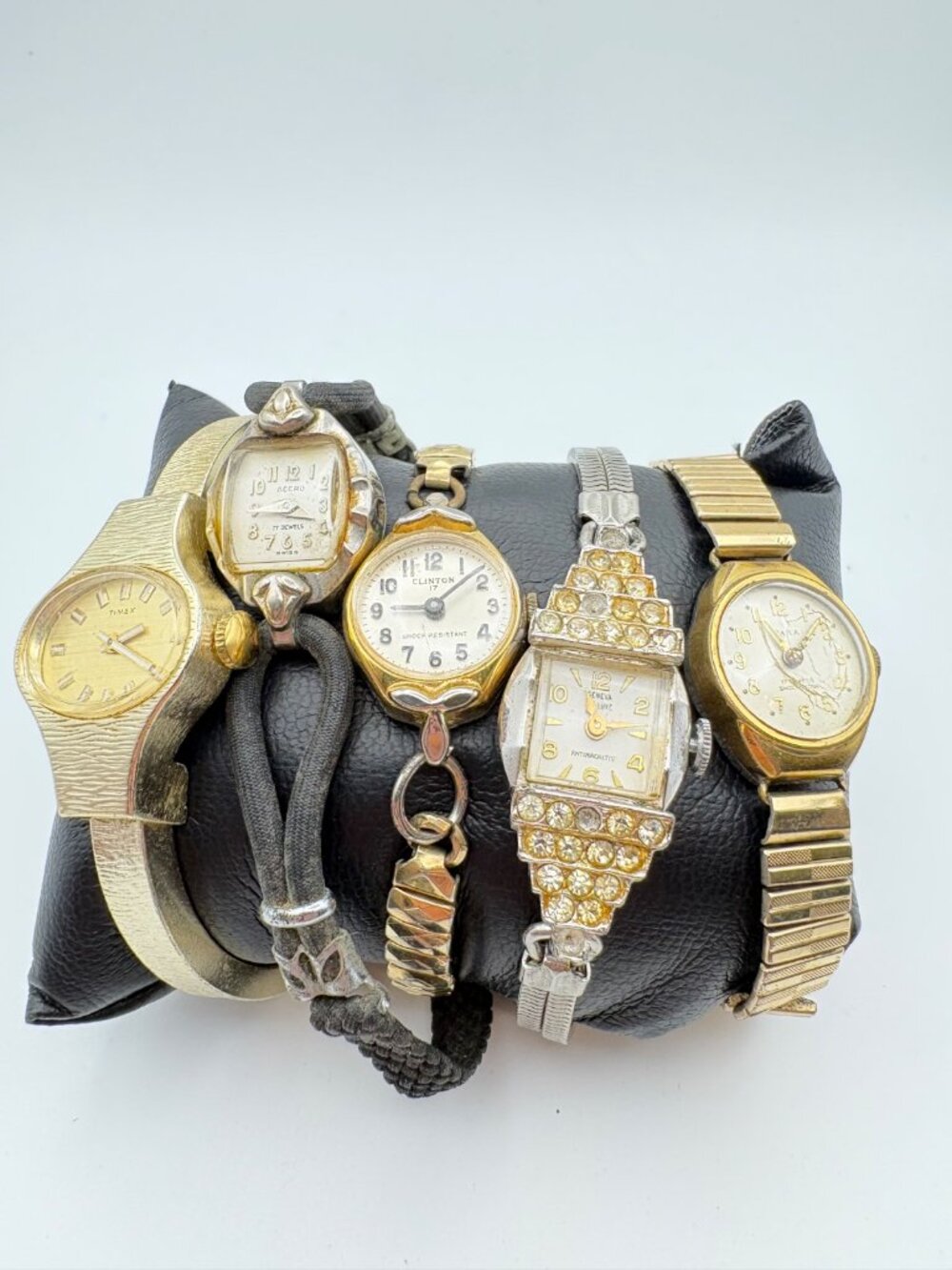 Vintage Mechanical Ladies Wrist Watch Lot 5 PC Timex Geneva Accro Para Clinton